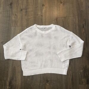 Calvin Klein Jeans Women's Open Knit Top Sweater Crew Neck White L Lagenlook